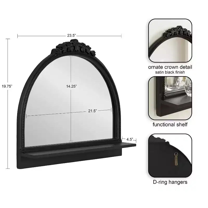Miroir arche avec étagère noir