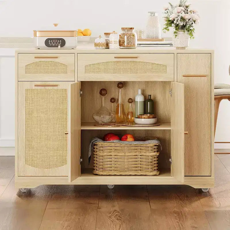 Îlot de cuisine avec abattant, meuble de rangement d'appoint roulant pour cuisine