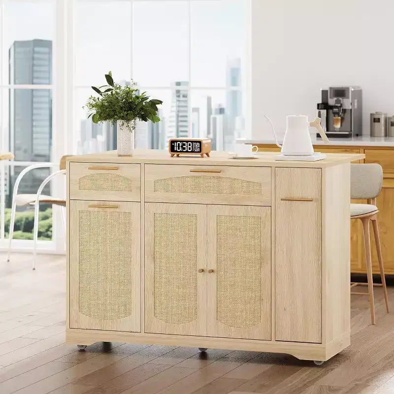 Îlot de cuisine avec abattant, meuble de rangement d'appoint roulant pour cuisine