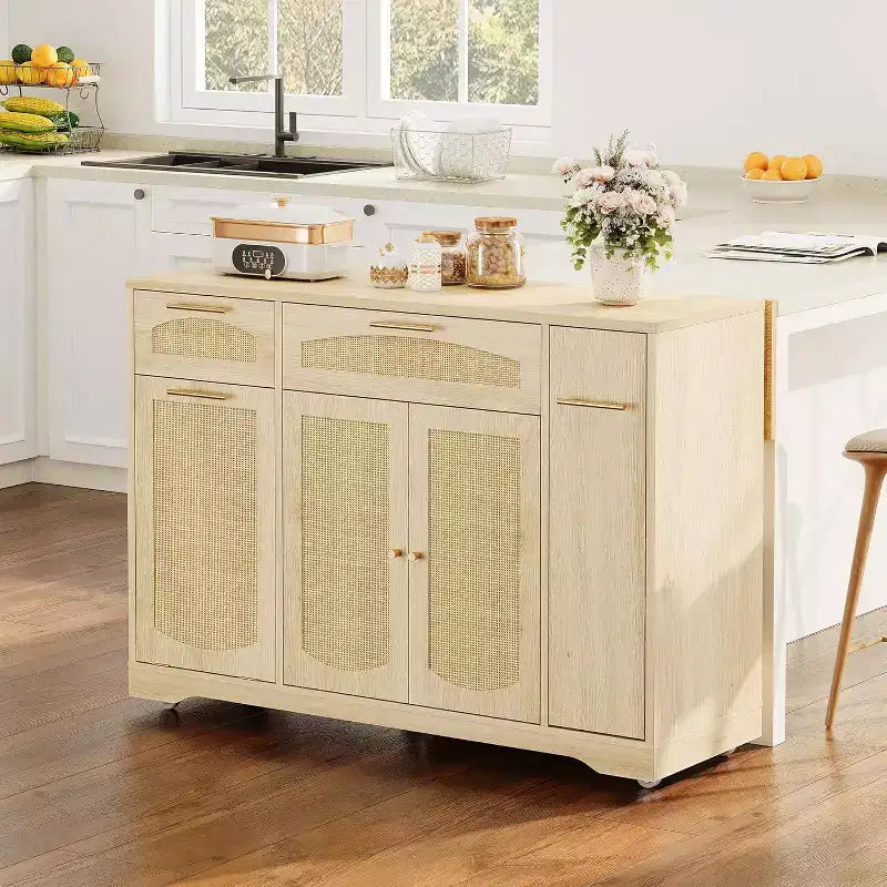 Îlot de cuisine avec abattant, meuble de rangement d'appoint roulant pour cuisine