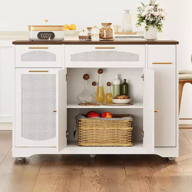 Îlot de cuisine avec abattant, meuble de rangement d'appoint roulant pour cuisine