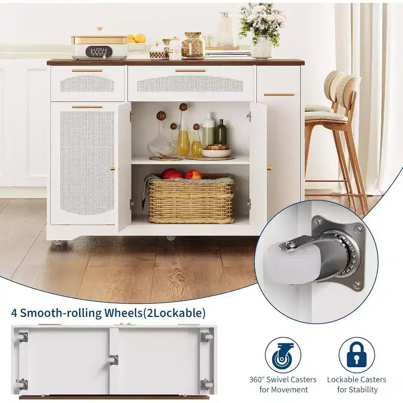 Îlot de cuisine avec abattant, meuble de rangement d'appoint roulant pour cuisine