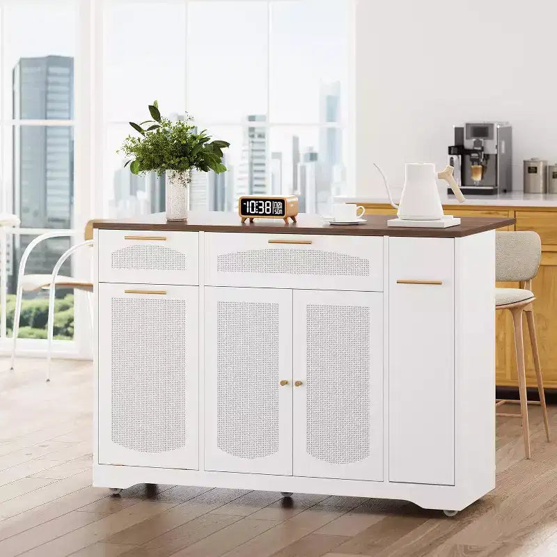 Îlot de cuisine avec abattant, meuble de rangement d'appoint roulant pour cuisine