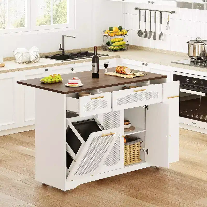 Îlot de cuisine avec abattant, meuble de rangement d'appoint roulant pour cuisine