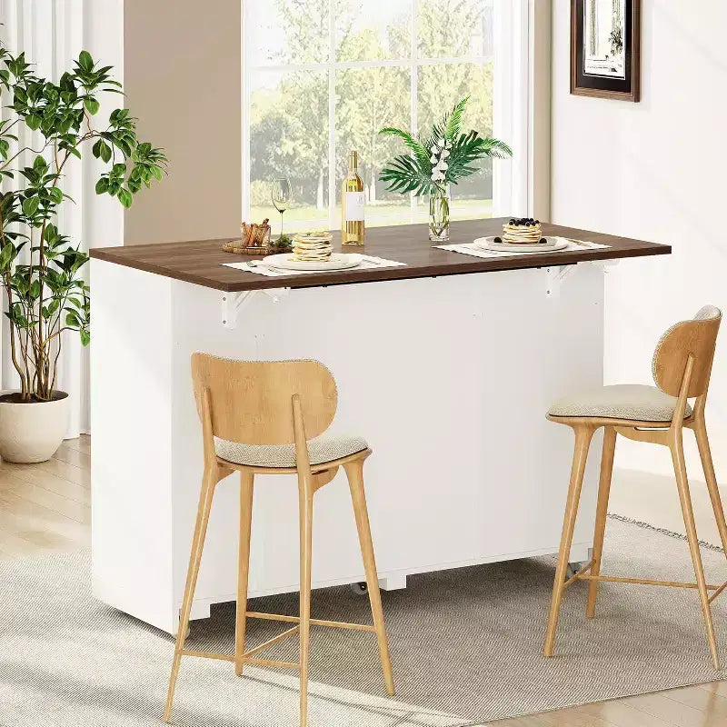 Îlot de cuisine avec abattant, meuble de rangement d'appoint roulant pour cuisine