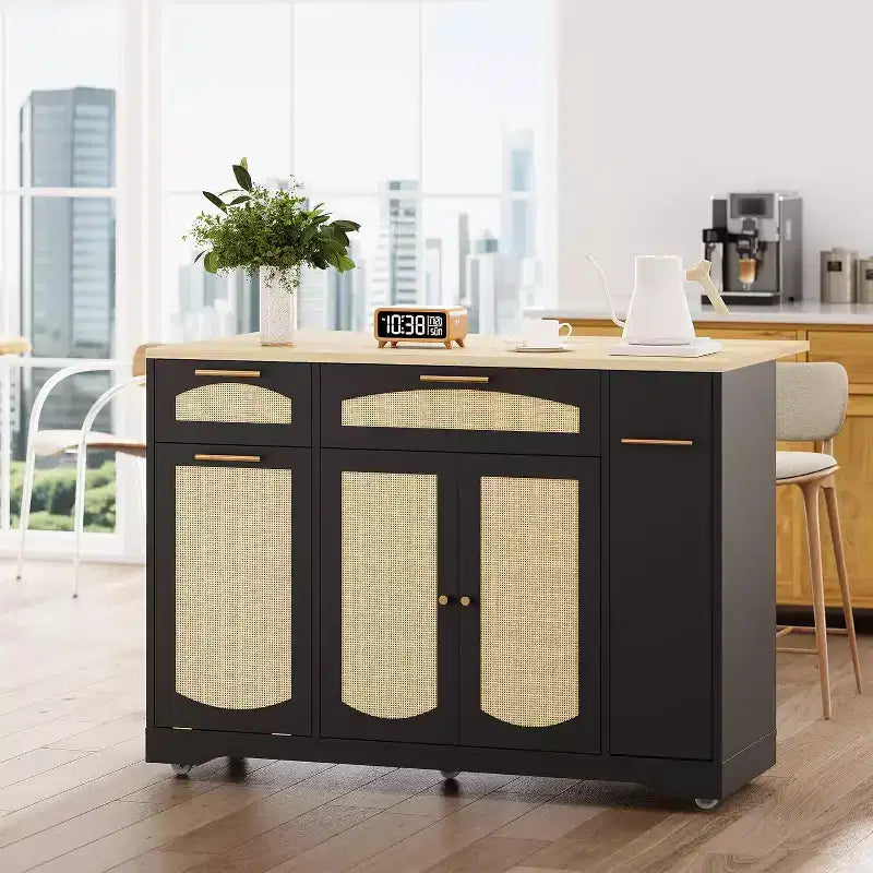 Îlot de cuisine avec abattant, meuble de rangement d'appoint roulant pour cuisine