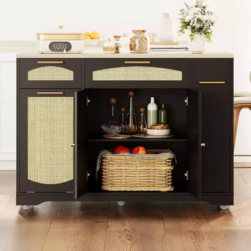 Îlot de cuisine avec abattant, meuble de rangement d'appoint roulant pour cuisine