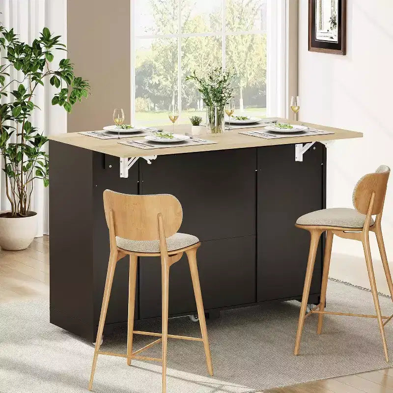 Îlot de cuisine avec abattant, meuble de rangement d'appoint roulant pour cuisine