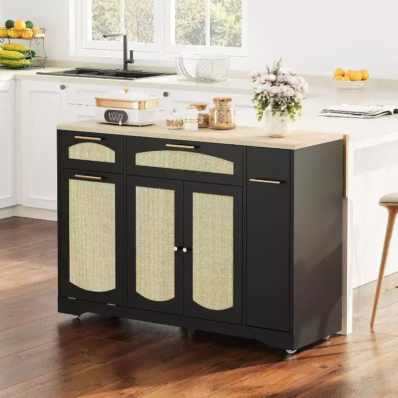 Îlot de cuisine avec abattant, meuble de rangement d'appoint roulant pour cuisine
