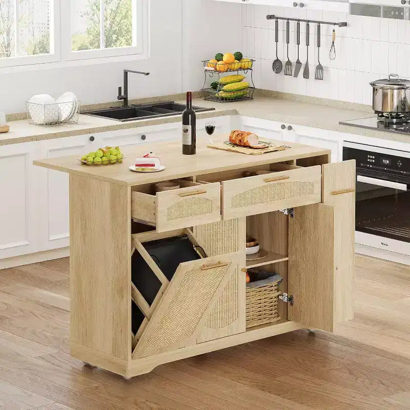Îlot de cuisine avec abattant, meuble de rangement d'appoint roulant pour cuisine
