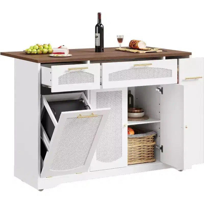 Îlot de cuisine avec abattant, meuble de rangement d'appoint roulant pour cuisine