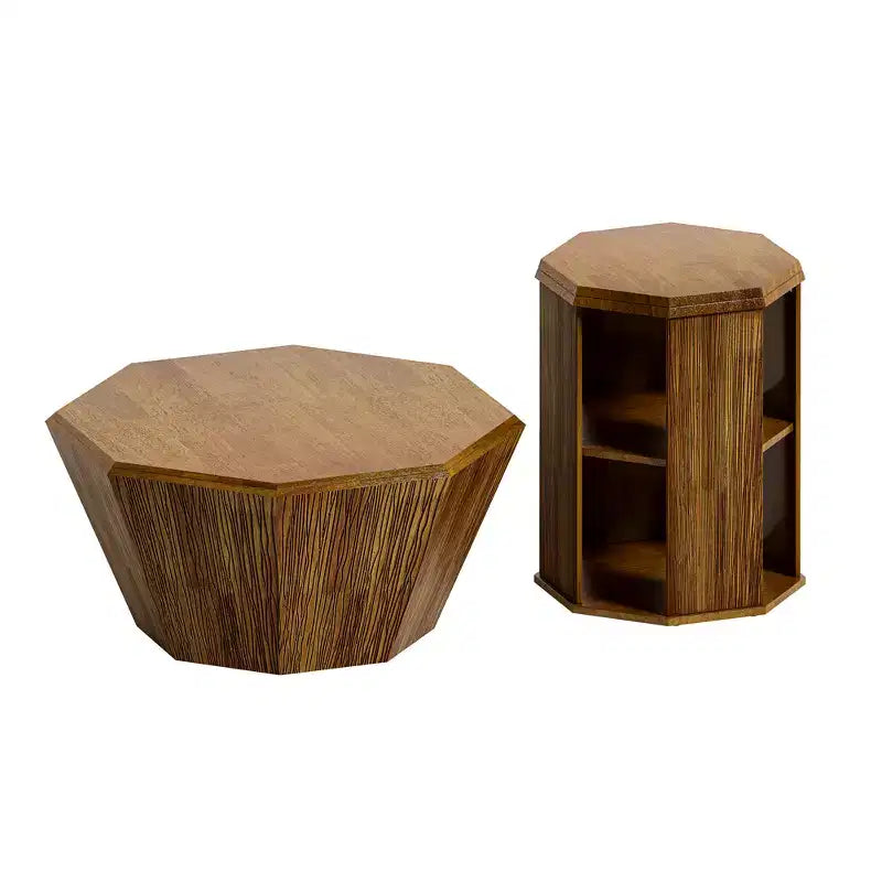 Table basse octogonale de ferme en bois d'hévéa