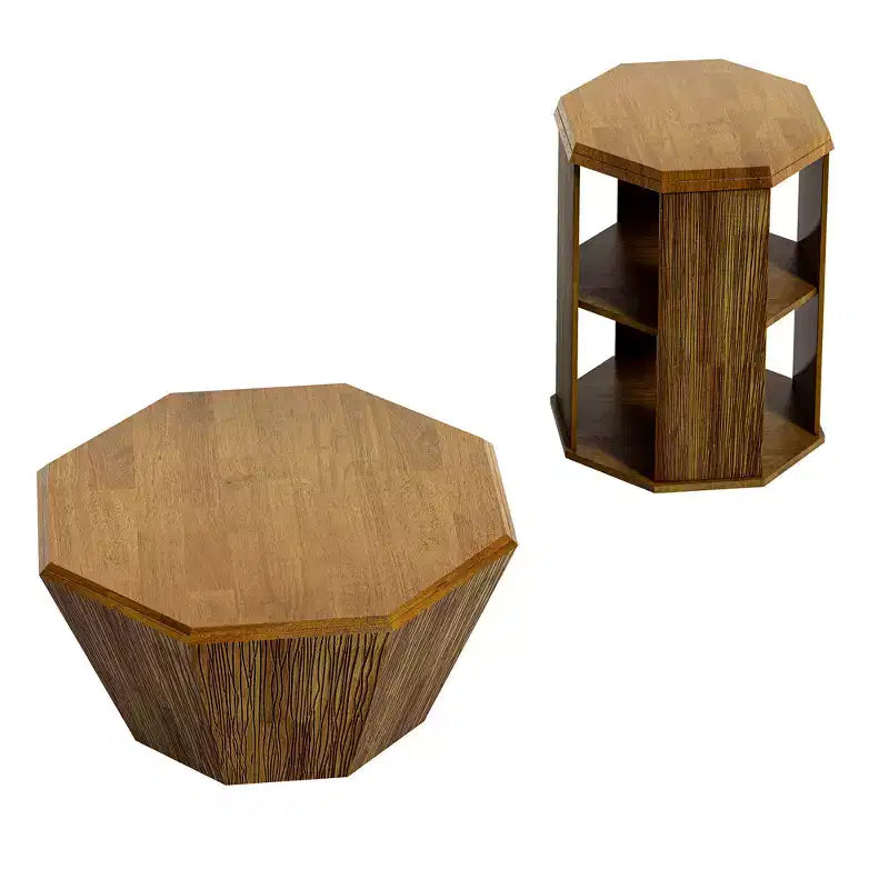 Table basse octogonale de ferme en bois d'hévéa