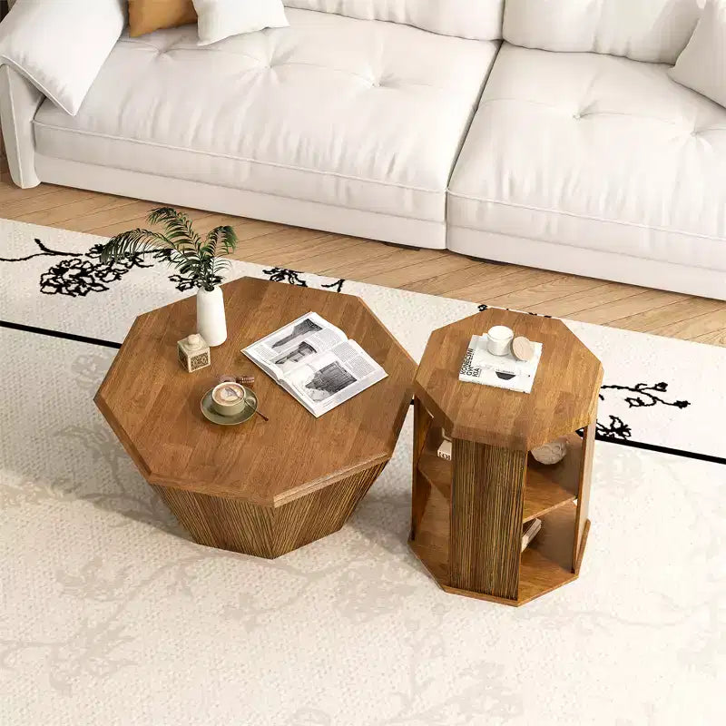 Table basse octogonale de ferme en bois d'hévéa