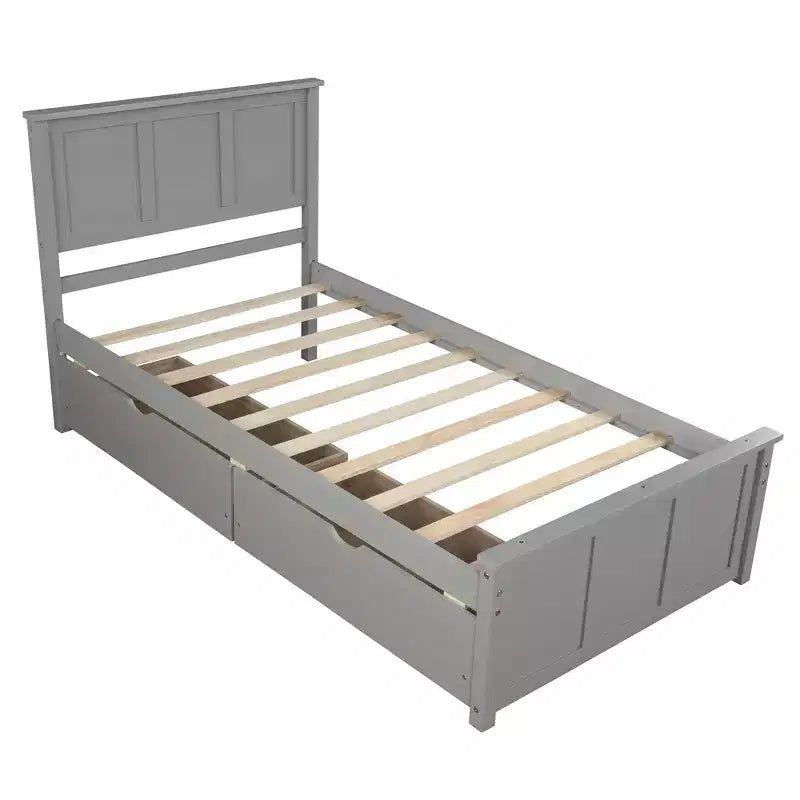 Lit plateforme avec rangement, 2 tiroirs et roulettes