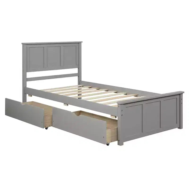 Lit plateforme avec rangement, 2 tiroirs et roulettes
