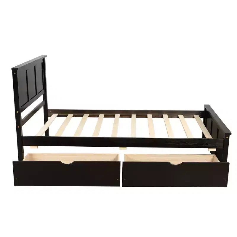 Lit plateforme avec rangement, 2 tiroirs et roulettes