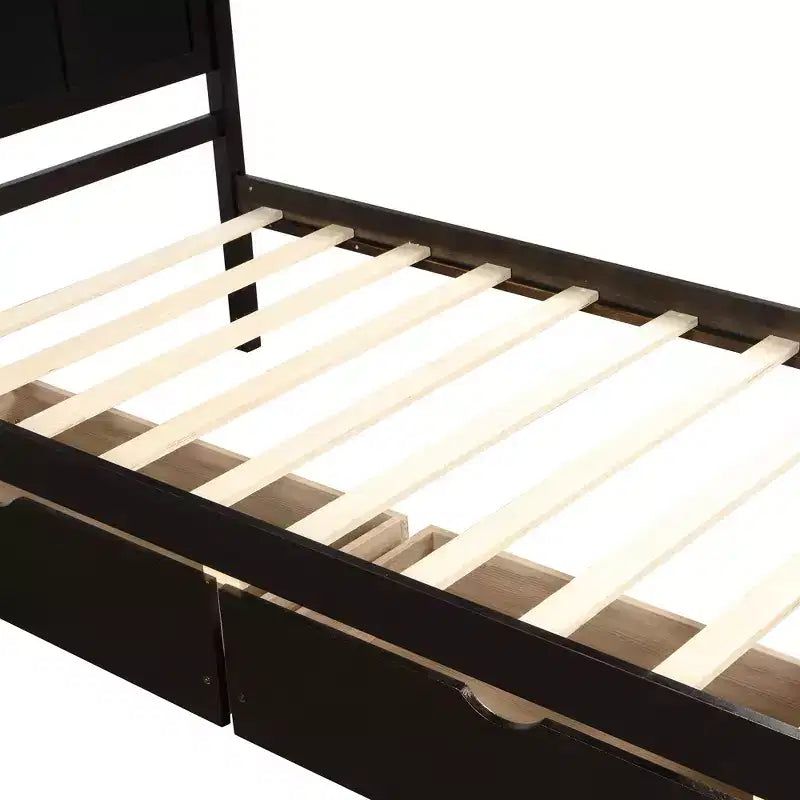 Lit plateforme avec rangement, 2 tiroirs et roulettes