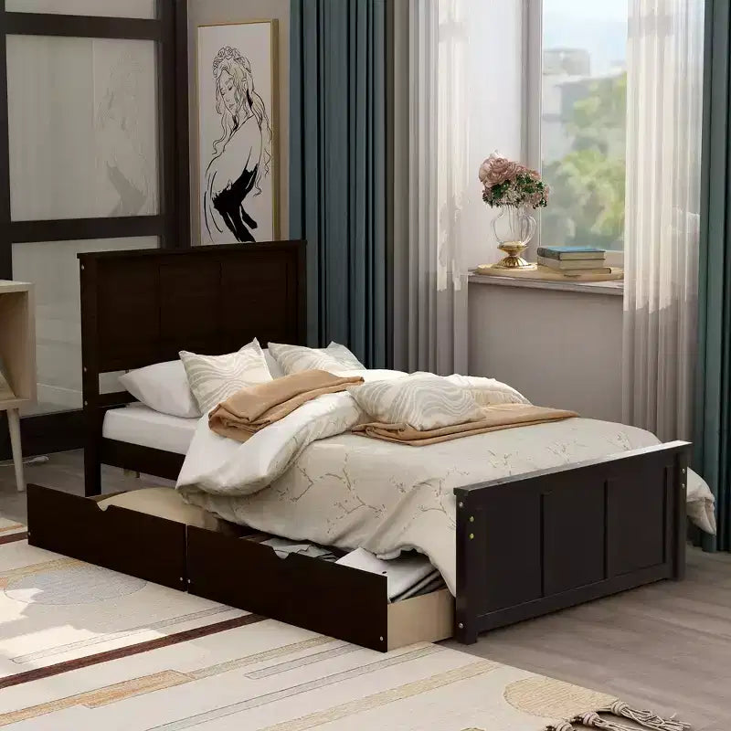 GDFStudio Allen Platform Storage Bed with 2 drawers and wheels