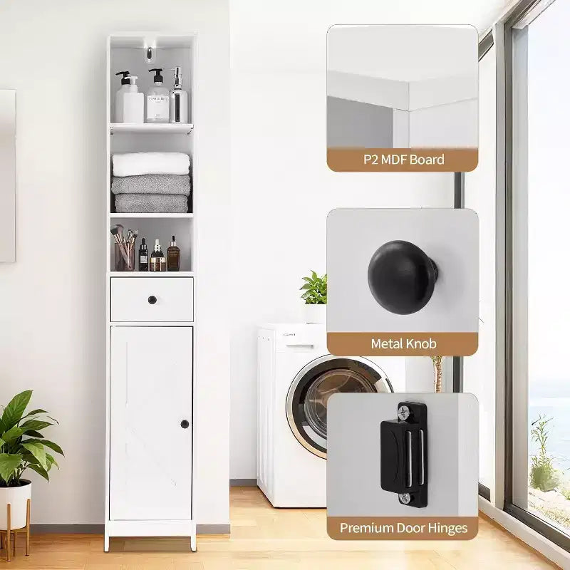 Meuble de rangement haut de salle de bain, étroit et mince, sur pied