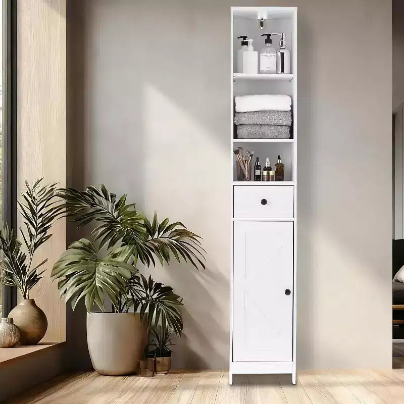 Meuble de rangement haut de salle de bain, étroit et mince, sur pied