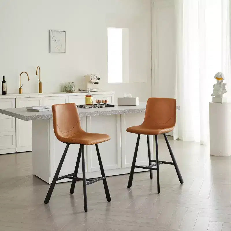 Set of 2 Counter Height Stools with Sturdy Black Metal Frame Counter Stool Chairs for Kitchen Island Home Bar or Restaurant-Panipeachy