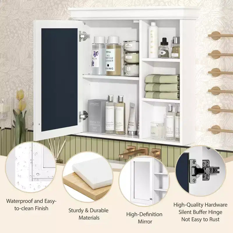 Armoire à pharmacie murale avec miroir et organisateur de rangement