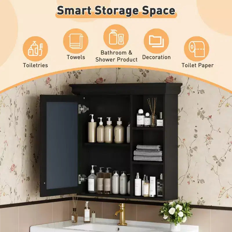 Armoire à pharmacie murale avec miroir et organisateur de rangement