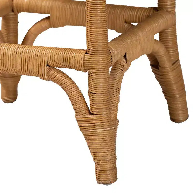 Tabouret de comptoir en rotin festonné miel/blanc