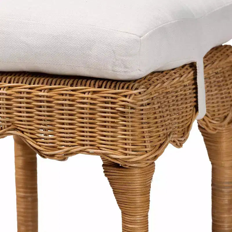 Tabouret de comptoir en rotin festonné miel/blanc
