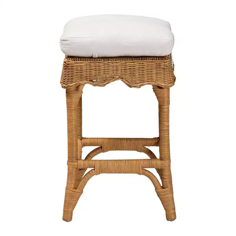 Tabouret de comptoir en rotin festonné miel/blanc