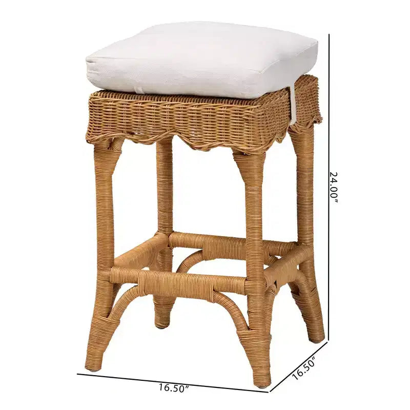 Tabouret de comptoir en rotin festonné miel/blanc