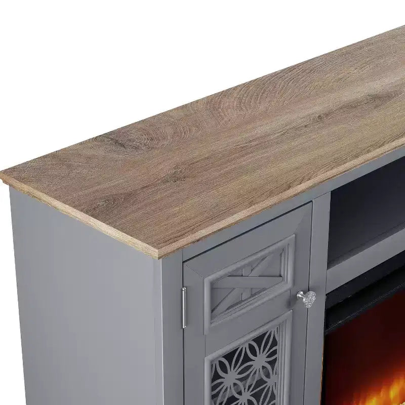 Meuble TV jusqu'à 80" avec cheminée - Gris