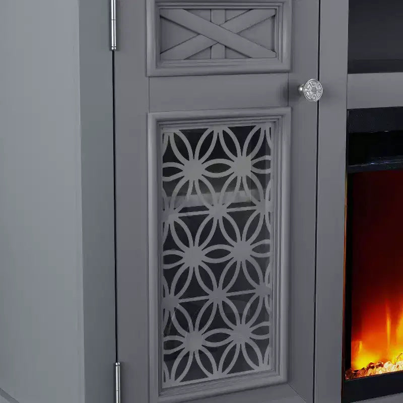 Meuble TV jusqu'à 80" avec cheminée - Gris