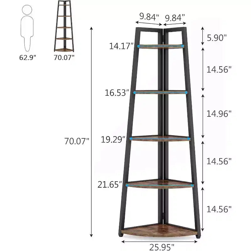 Étagère d'angle de 70,7 pouces, marron rustique
