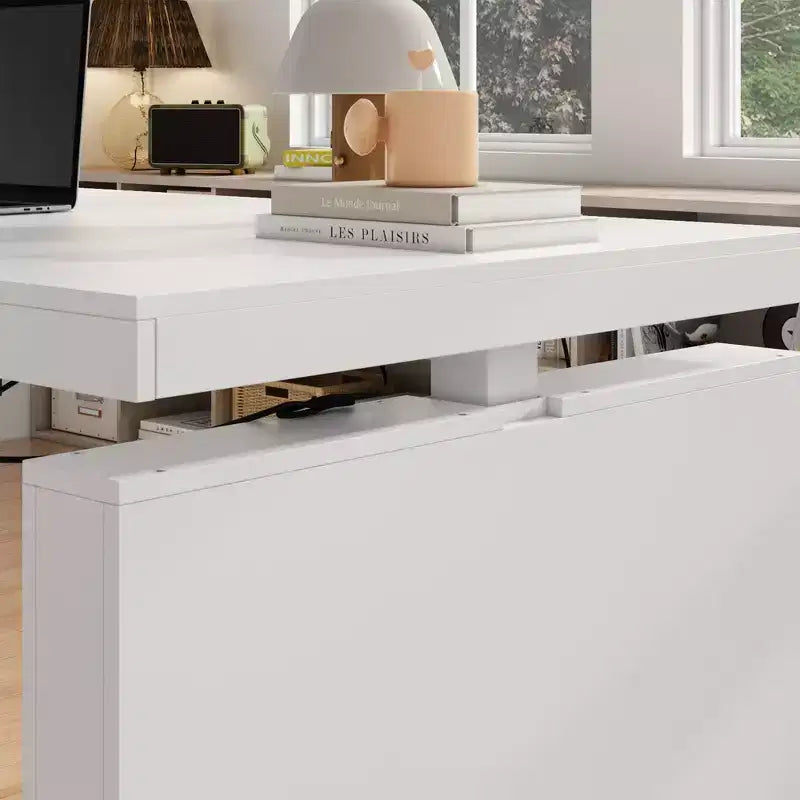 Bureau de travail blanc réglable en hauteur avec tiroirs de rangement