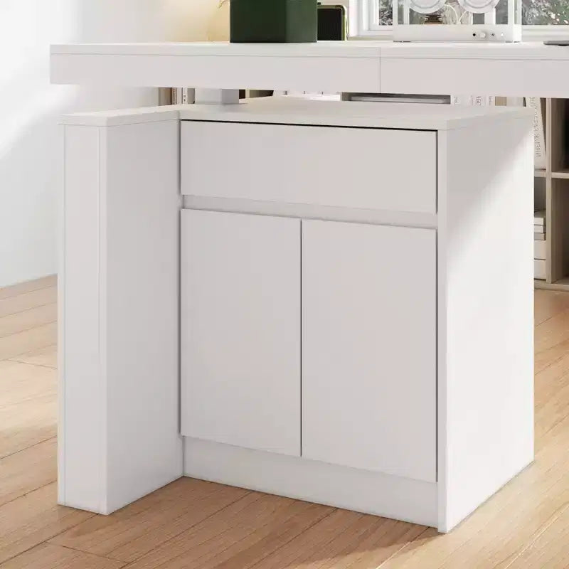 Bureau de travail blanc réglable en hauteur avec tiroirs de rangement