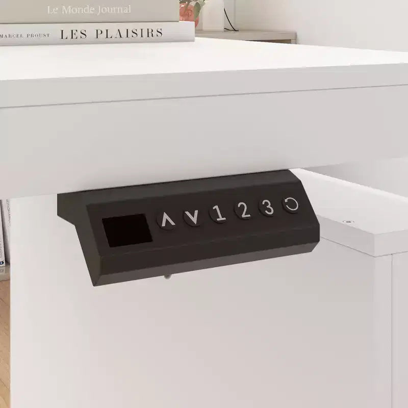 Bureau de travail blanc réglable en hauteur avec tiroirs de rangement