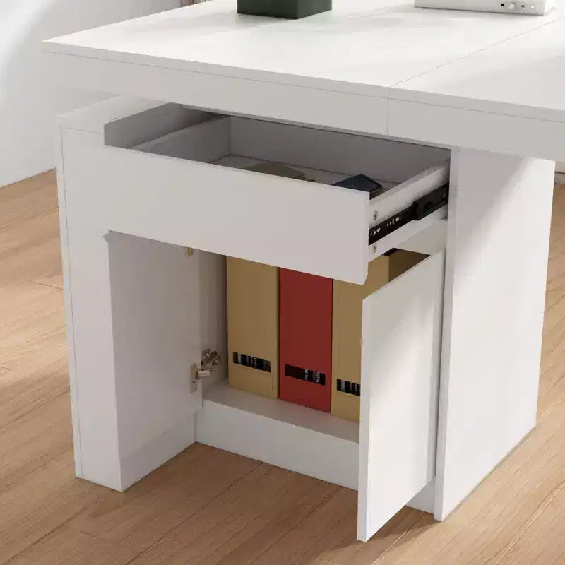 Bureau de travail blanc réglable en hauteur avec tiroirs de rangement