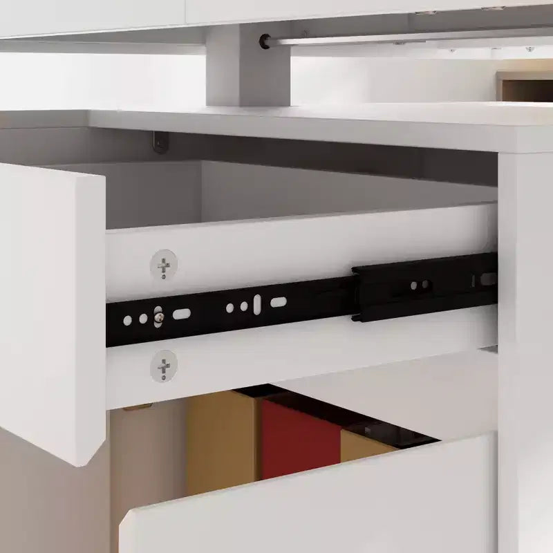 Bureau de travail blanc réglable en hauteur avec tiroirs de rangement
