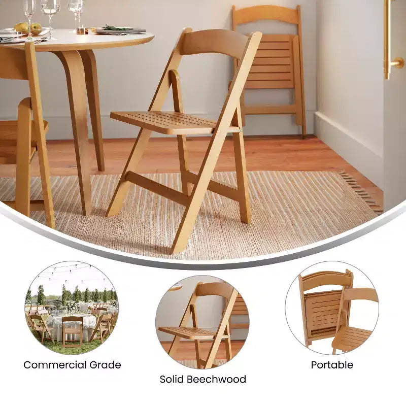 Chaise de salle à manger en bois massif au design pliable et à la finition élégante