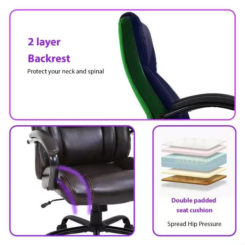 Fauteuil de Bureau de Massage avec Support Lombaire, Accoudoirs Réglables, Fonction Pivotante, Cuir PU, Capacité de Poids de 225 kg
