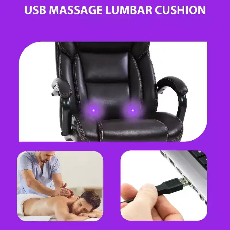 Fauteuil de Bureau de Massage avec Support Lombaire, Accoudoirs Réglables, Fonction Pivotante, Cuir PU, Capacité de Poids de 225 kg