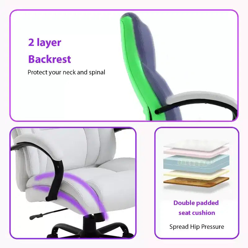 Fauteuil de Bureau de Massage avec Support Lombaire, Accoudoirs Réglables, Fonction Pivotante, Cuir PU, Capacité de Poids de 225 kg