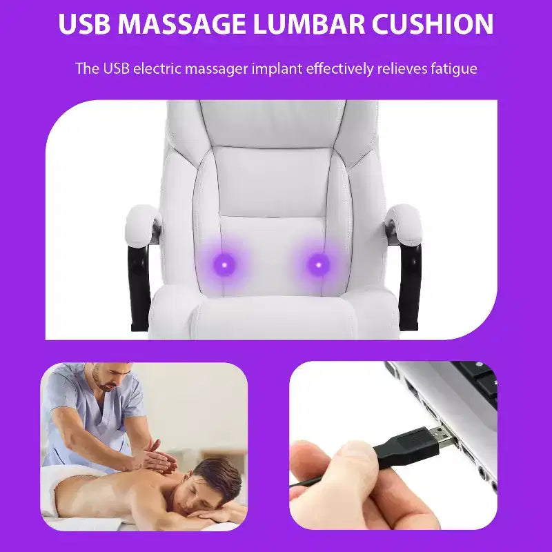 Fauteuil de Bureau de Massage avec Support Lombaire, Accoudoirs Réglables, Fonction Pivotante, Cuir PU, Capacité de Poids de 225 kg