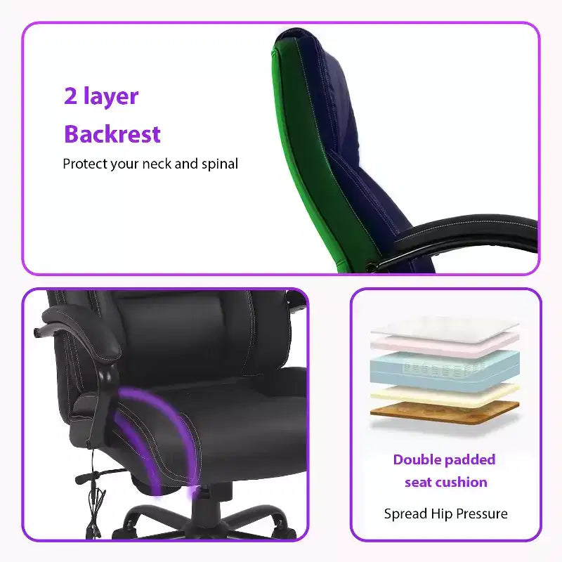 Fauteuil de Bureau de Massage avec Support Lombaire, Accoudoirs Réglables, Fonction Pivotante, Cuir PU, Capacité de Poids de 225 kg
