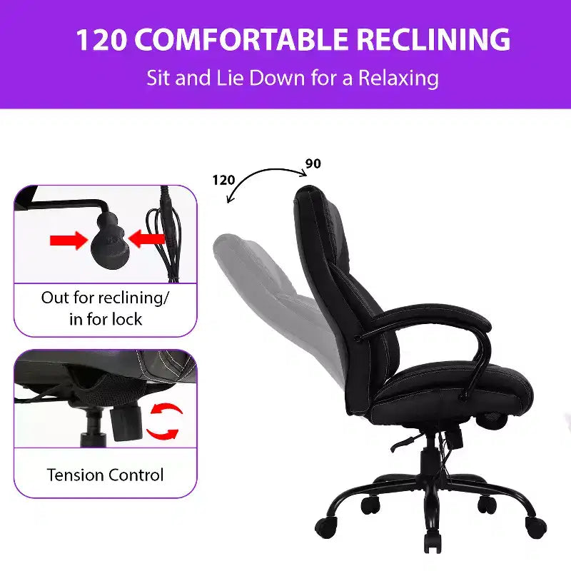 Fauteuil de Bureau de Massage avec Support Lombaire, Accoudoirs Réglables, Fonction Pivotante, Cuir PU, Capacité de Poids de 225 kg