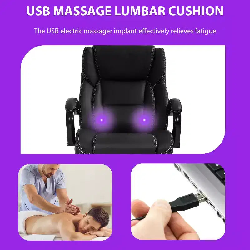 Fauteuil de Bureau de Massage avec Support Lombaire, Accoudoirs Réglables, Fonction Pivotante, Cuir PU, Capacité de Poids de 225 kg