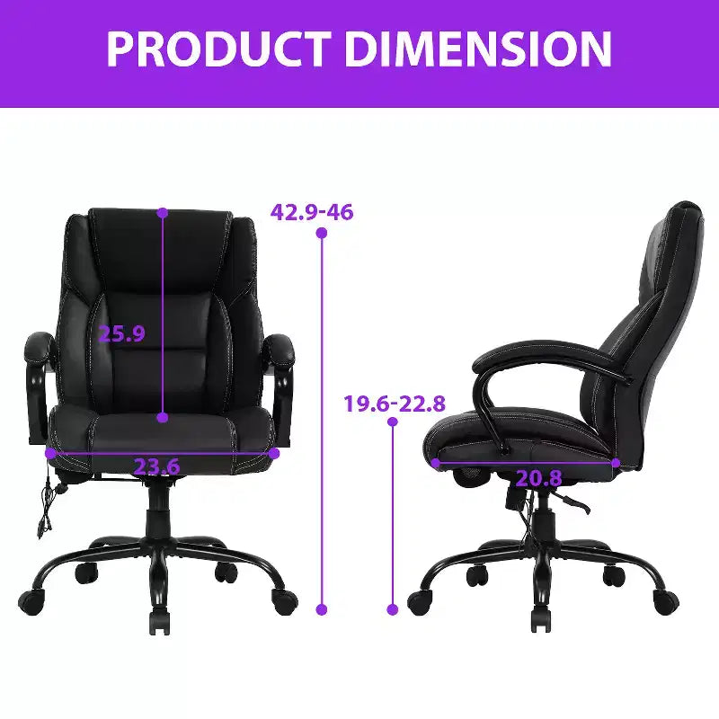 Fauteuil de Bureau de Massage avec Support Lombaire, Accoudoirs Réglables, Fonction Pivotante, Cuir PU, Capacité de Poids de 225 kg