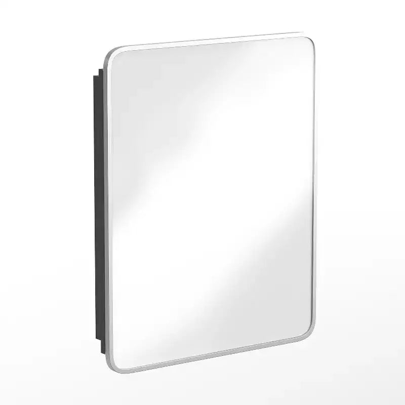 Armoire à pharmacie de salle de bain encastrée avec miroir biseauté arrondi et cadre métallique réversible
